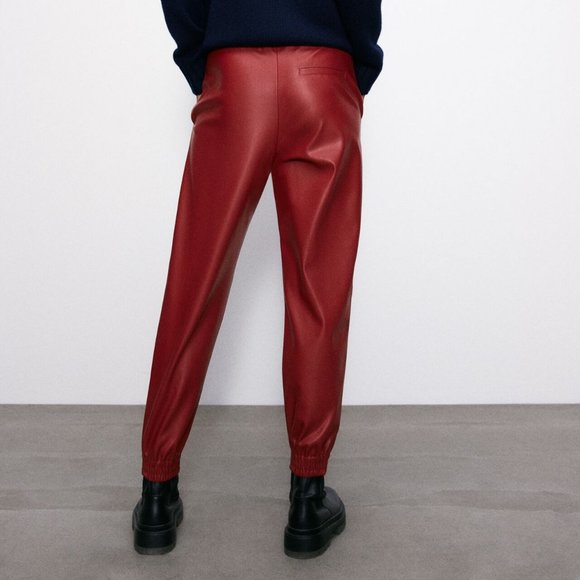Zara Pants & Jumpsuits Nwt Zara Red Faux Leather Jogging Pants